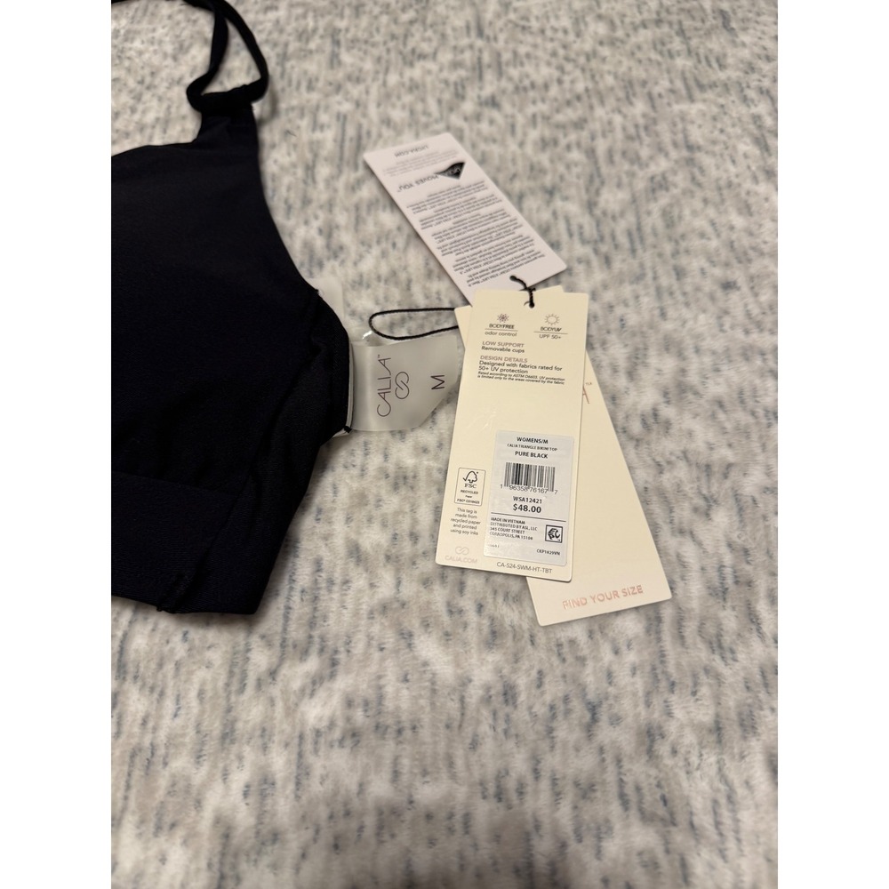 Calia  Womens swim Bikini Set Black Halter Top Striped High Waisted Bottoms NWT - Picture 4 of 6